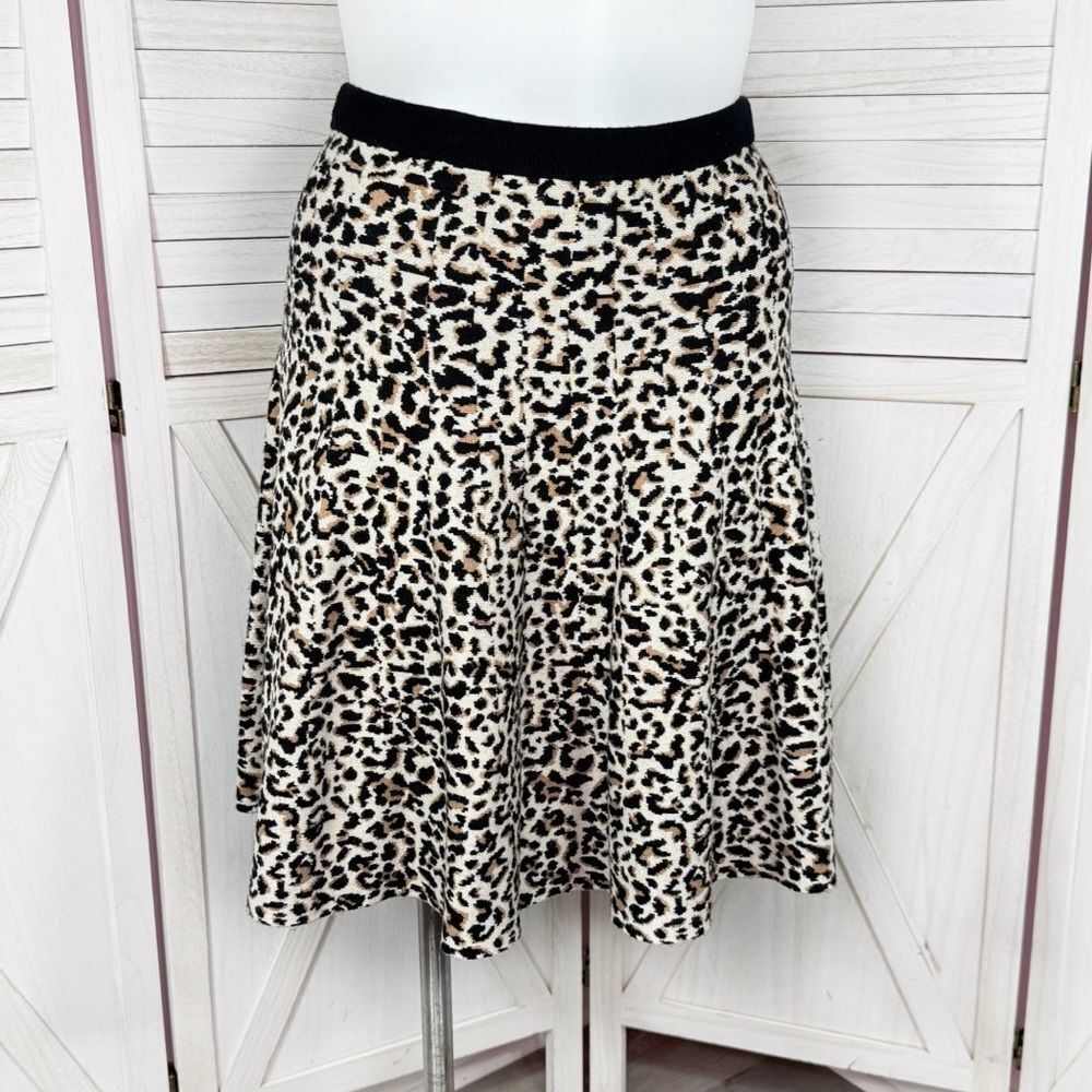 The Limited Cheetah Print Sweater Knit Skater Skirt Tan Black XL